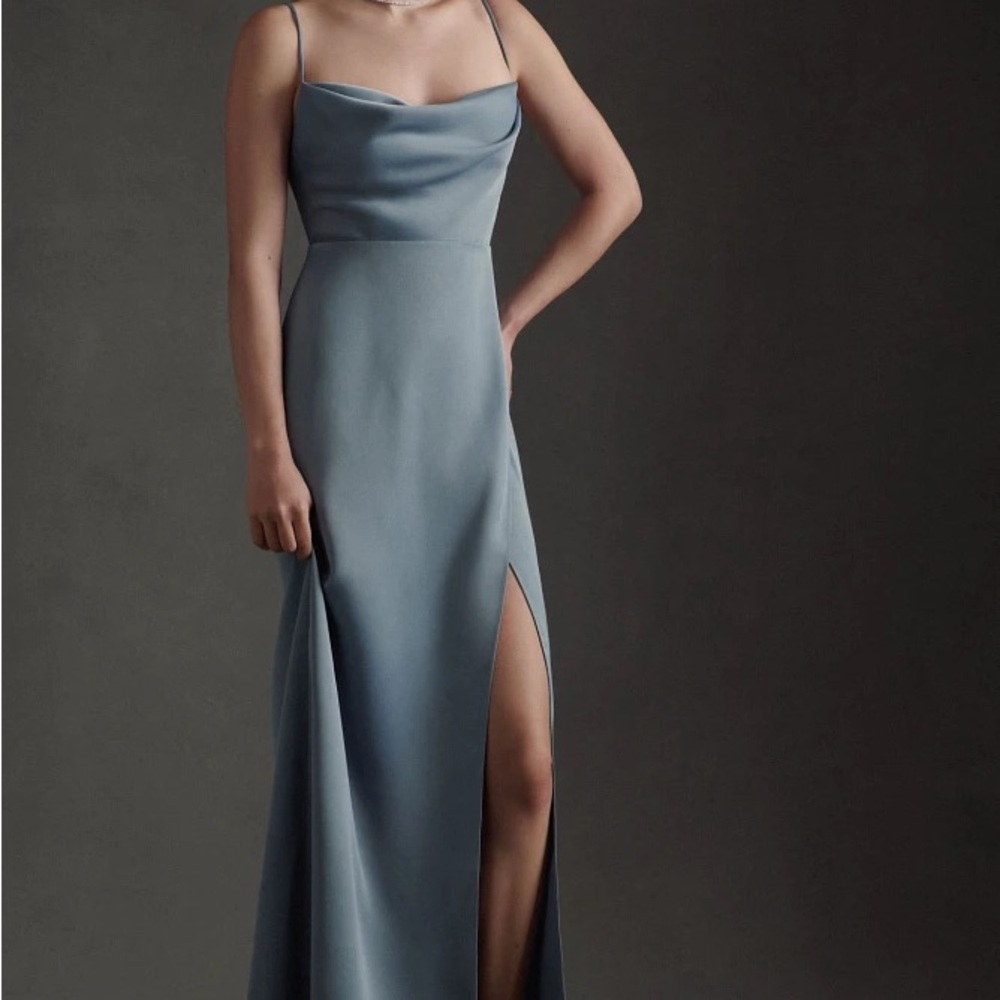 BHLDN Remy Cowl Neck Blue Slit Gown - Worn Once - Picture 1 of 6